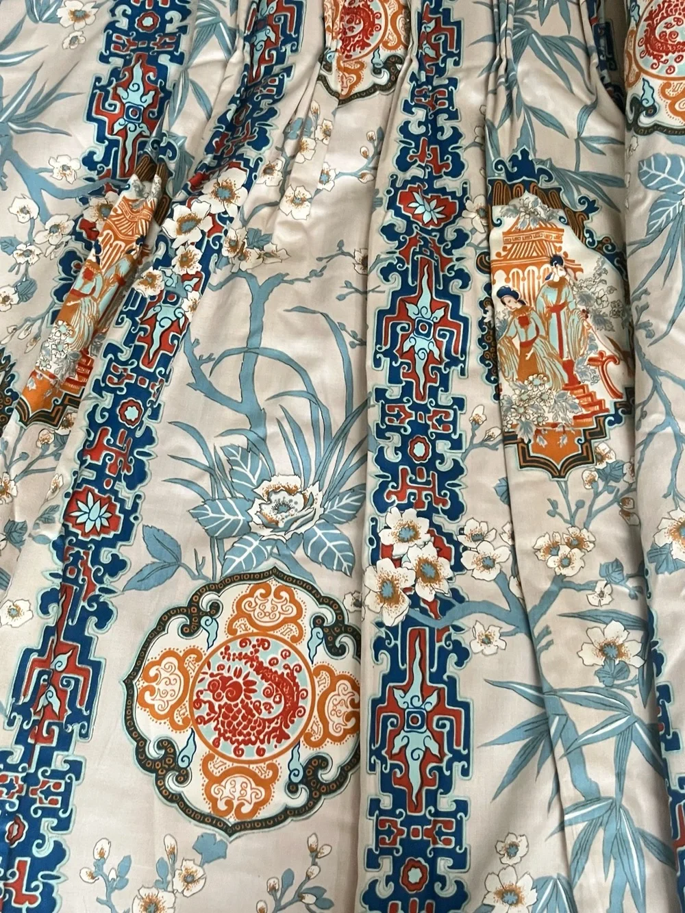 Vintage Mid Century Chinese Chinoiserie Curtain Panels